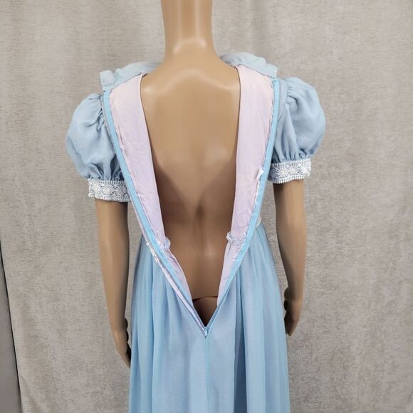 70s Does Regency Blue Maxi Dress Prarie Puffed Sleeves Union Made - Picture 10 of 14